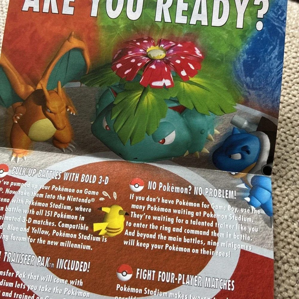 Pokemon Stadium N64 Red Blue Yellow Nintendo Gameboy Insert March 2000 Poster